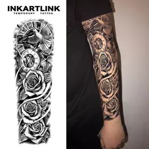 INKARTLINK Tattoo Tech, 2 Sheets Semi-PermanentTemporary Tattoos ,Sleeve Design 7,Adult Art Design,Lasts1-2 Weeks, Waterproof, Realistic Look, No Adhesive, NoReflection,For Man And Woman,Ideal for Swimming, Party
