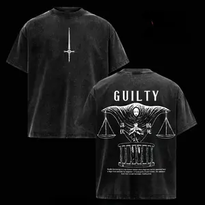 Men's Oversized Short-Sleeve Thick Cotton T-Shirt - Jujutsu Kaisen Hiromi Higuruma Judgeman Domain Expansion Vintage Washed Graphic Top, Round Neck Basics Chic Unisex Casual Streetwear Apparel