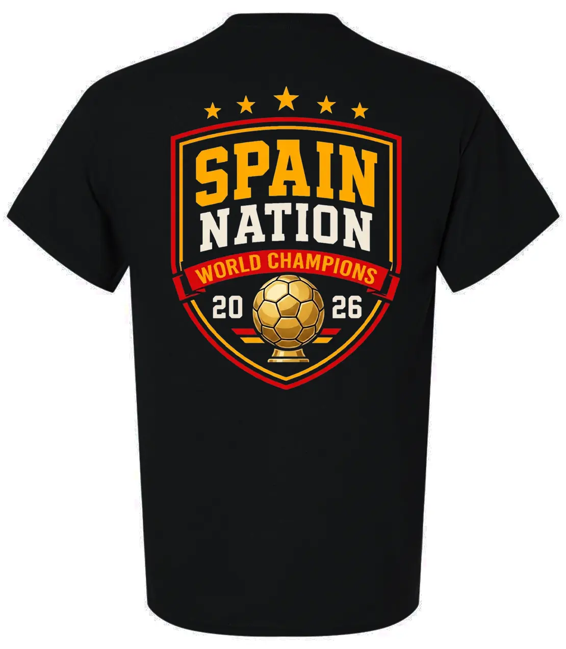 TRENZ SHIRT COMPANY Menswear Spain World Champions 2026 Graphic T-Shirt, Casual Shortsleeve Round Neck Tee with Soccer Trophy Print, Top
