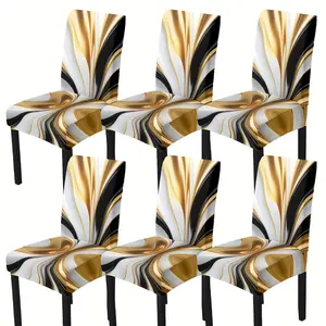 4-piece/6-piece set, classic gold and black line printed chair cover - stretchable dining chair cover, perfect for home and restaurant decoration, table and chair protection cover