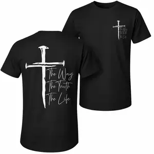 Men's Pure Cotton Short-Sleeve Shirt With Cross Print—A Unisex Casual Style Perfect For Spring And Summer; Featuring A Cool Graphic Design And A Classic Crew Neck, Suitable For All Four Seasons.