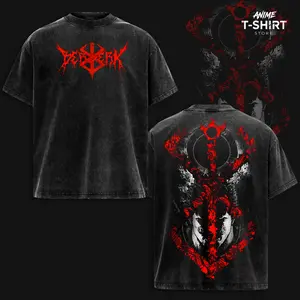 Berserk Guts Vintage Washed Anime T-Shirt Hoodie, Oversized Heavyweight Streetwear Graphic Tee Hoodie, Dark Manga Art Skeleton Warrior Design, Thick Cotton Unisex Fit, Retro Washed Japanese Anime Fan Shirt Gift
