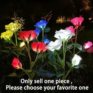 Outdoor Solar Powered 3-Head Fabric Imitation Rose Flower Ground Spike Light, Waterproof Cool Light for Garden & Villa Decoration, Solar Garden Lights, Outdoor Landscape Lights