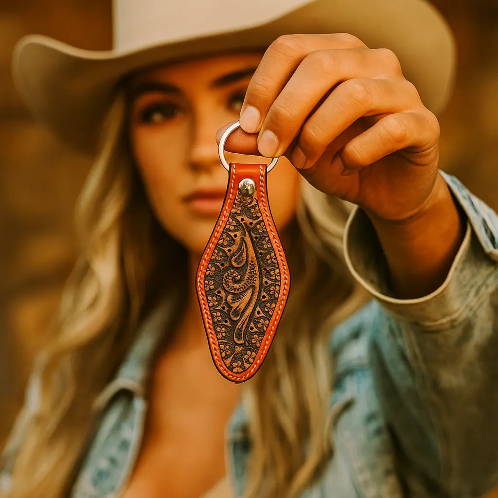 Two Tone Leather Hand Painted Key Chain