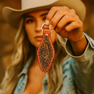 Two Tone Leather Hand Painted Key Chain