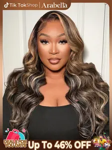Arabella 13x6 Glueless Frontal Lace Wig Natural Black with 27# Honey Blonde & 613# Platinum Blonde Highlighted Dark Roots Balayage Loose Body Wave 100% Human Hair Beginner-friendly #SummerWins #DealsForYouDays