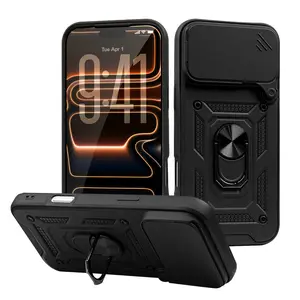 Phone Case for iPhone 17 16 15 Pro Max 17Air Plus 14 13 12 11 with Slide Camera Lens Protection Cover,360 Rotating Ring Kickstand Holder Military Grade Shockproof Protective Phone Cover.JN17