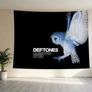 Deftones Diamond Eyes Owl Album Cover Polyester Print Tapestry - Black-White Rock Band Wall Hanging, Machine Washable Home Decor for Bedroom, College Dorm Wedding Accent
