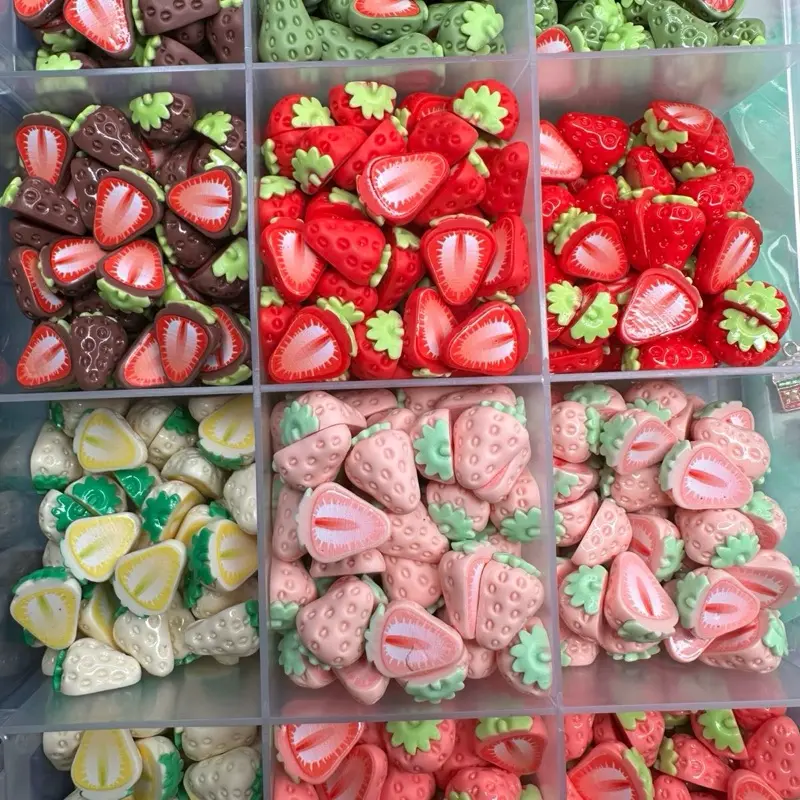 Realistic Strawberry resin charms 50 pcs matte/shiny 6colors craft diy