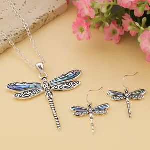 Elegant Women'S Fashion Necklace Set - Zinc Alloy with Blue Dragonfly Pendant, Matching Earrings, and Delicate Chain, Perfect for Daily Wear or Vacation, Dragonfly Jewelry