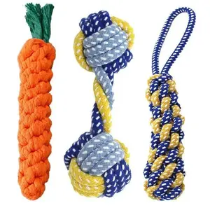 Durable Dog Toy Carrot Knot Rope Ball for Chewing and Teething