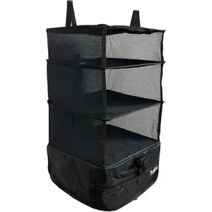 Portable Hanging Travel Shelves, Packing Organizer for Luggage.Carry on Closet for Clothes.Expandable Packing Cube.Travel Essentials.(Black - L, L = (L) 11.8" x (W) 11.8")