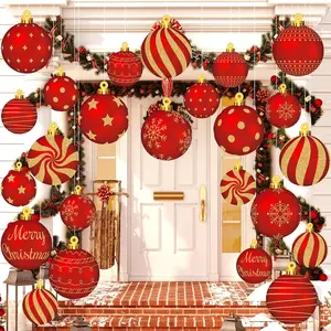 24 Pcs Christmas Decorations Outdoor Christmas Hanging Ornaments Peppermint Candy Yard Signs Double Sided Lawn Decorations Peppermint Ornaments for Xmas(Red, Gold)