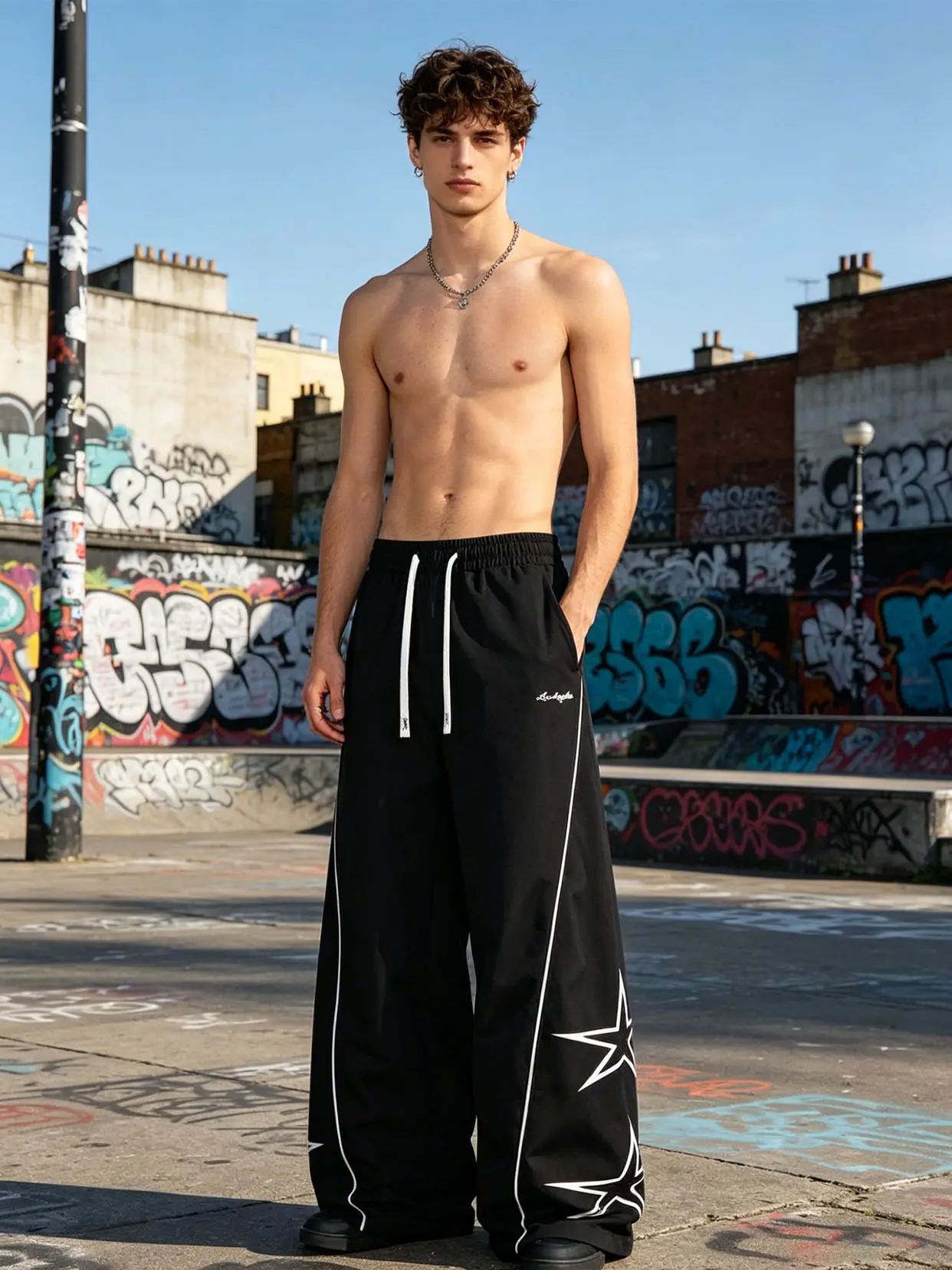 Men's Wide-Leg Star Print Menswear Pants - Summer Streetwear, Loose Straight-Leg, Thin Casual Trousers, Wide-Leg Pants