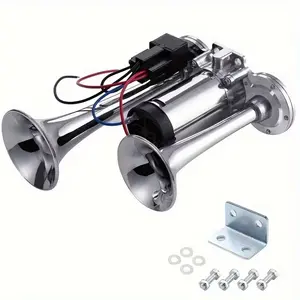 Weekend DIY Project 130DB Super Loud Dual Trumpet Air Horn Kit with Built-in Compressor 12V Upgrade for Car Truck SUV Motorcycle Easy Install Zinc Alloy Chrome All-in-One