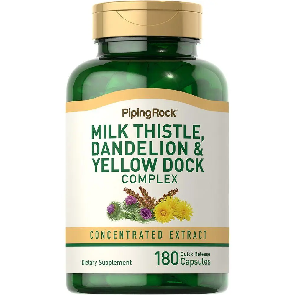 Piping Rock Milk Thistle, Dandelion & Yellow Dock - 180 Capsules - Concentrated Extract Complex - Non-GMO, Gluten Free Supplement