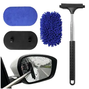 JOYTUTUS Car Windshield Cleaner Tool, 3-in-1 Car Window Cleaner Tool Kit with Retractable Handle & 2 Reusable Microfiber Pads, 180° Swivel Car Cleaning Tools for Exterior/Interior
