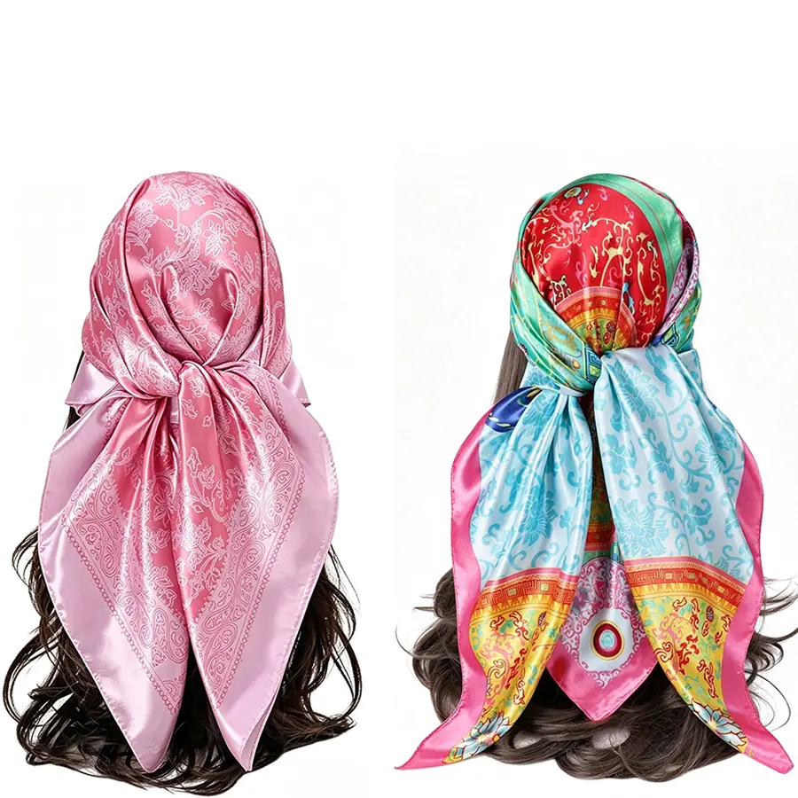 2-piece set，35" Large Satin Head Scarf for Women Silk Hair Scarf Solid Color Hair Bandana for Night Hair Wrap Sleeping，Headscarf for Women，Square Silk-Like Headscarf,Breathable Fashion Bandana,Multiple Colors，Women's Gifts