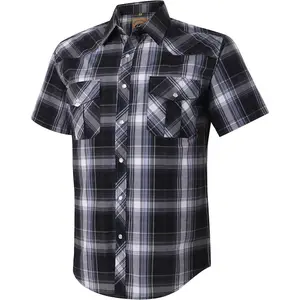 Men's Western Plaid Pearl Snap Buttons Two Pocket Casual Short Sleeve ShirtsGift