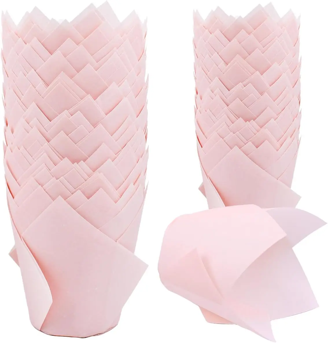 150 pieces of pink tulip shaped baking paper cups, disposable cake liner paper, suitable for baking muffles, cupcakes or pancakes in the oven, suitable for home baking enthusiasts, birthdays, weddings or parties