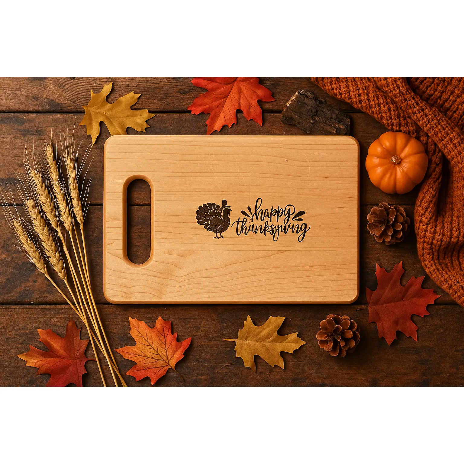 Happy Thanksgiving Cutting Board, Turkey Charcuterie Board, Fall Kitchen Décor, Holiday Host Gift, Autumn Serving Board