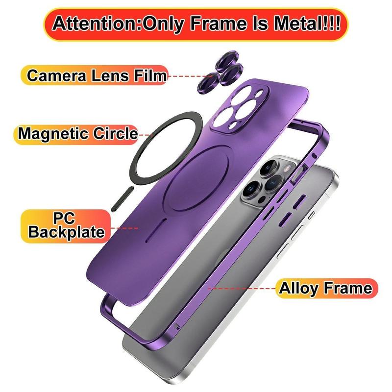 ACCE Alloy Aluminum Metal Frame with MagSafe Magnetic PC Backplate Case for iPhone 17 Pro Max 17 Air 17Pro 16 15 14 13 12 Pro Max Ultra Thin Phone Cover with Full Coverage Lens Protector Support Wireless Charging Durable Shockproof Casing