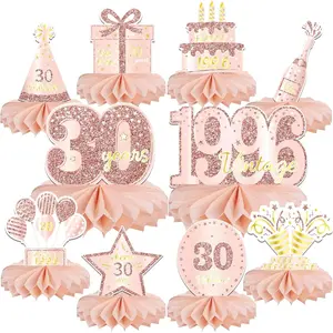 10PCS 30th Birthday Table Centerpieces Decorations, 2026 Vintage 1996 Honeycomb Table Topper, Rose Gold & Gold 30 Years Birthday Party Decorations for Her