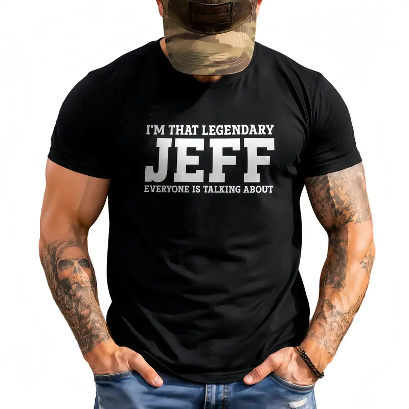 Men’s Regular Small Size humor graphic tee. I’m That Legendary Jeff Everyone Is Talking About Short Sleeve Tee, Soft Cotton Crew Neck Casual Top, Black & White Available for Daily Streetwear Gifting,Comfy Elastic Waist Drawstring Pants