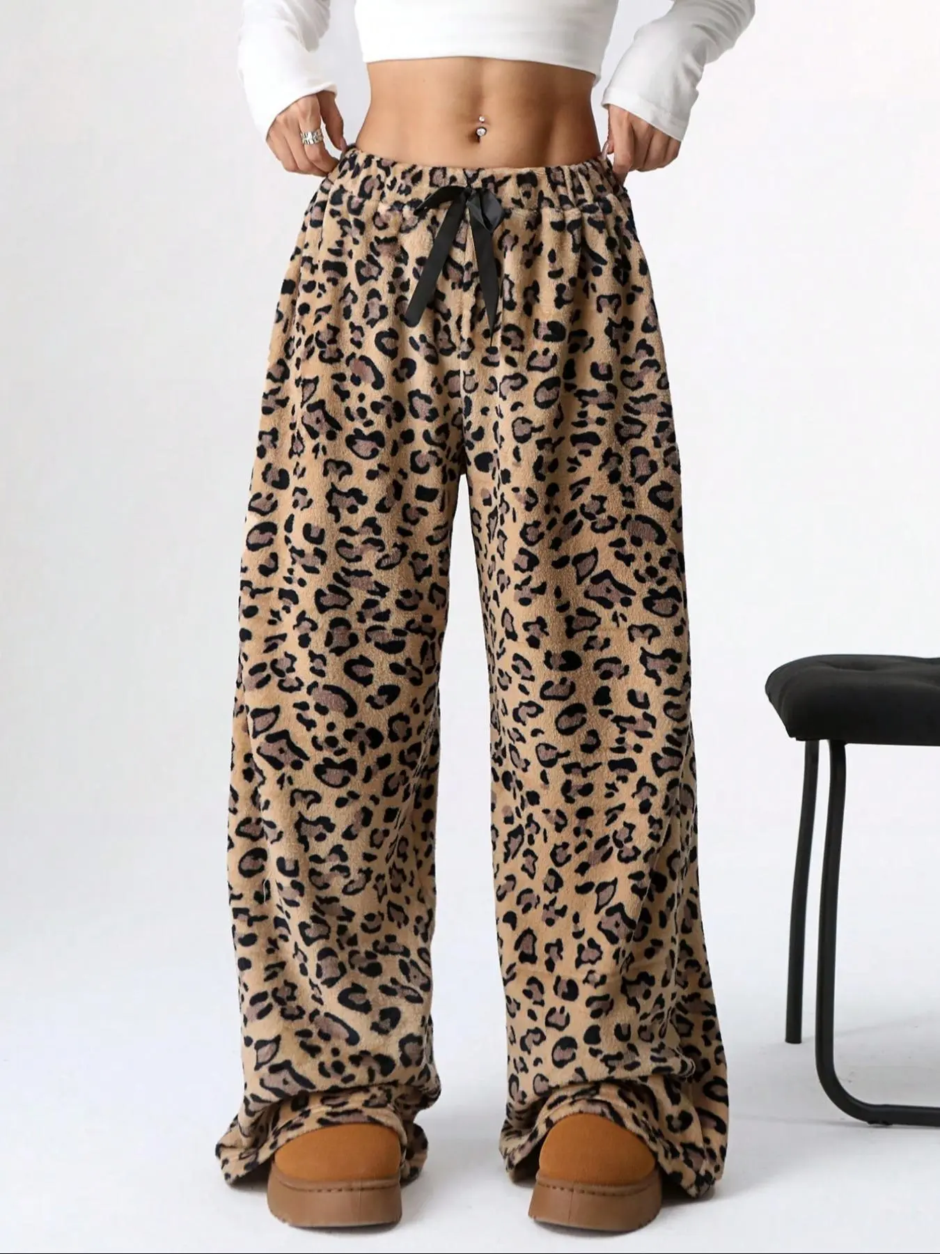 Leopard Pants Women Therian Fuzzy Pajama Pants Y2k Cheetah Pants Grunge High Waisted Fluffy Pants Print Nightwear Loungewear