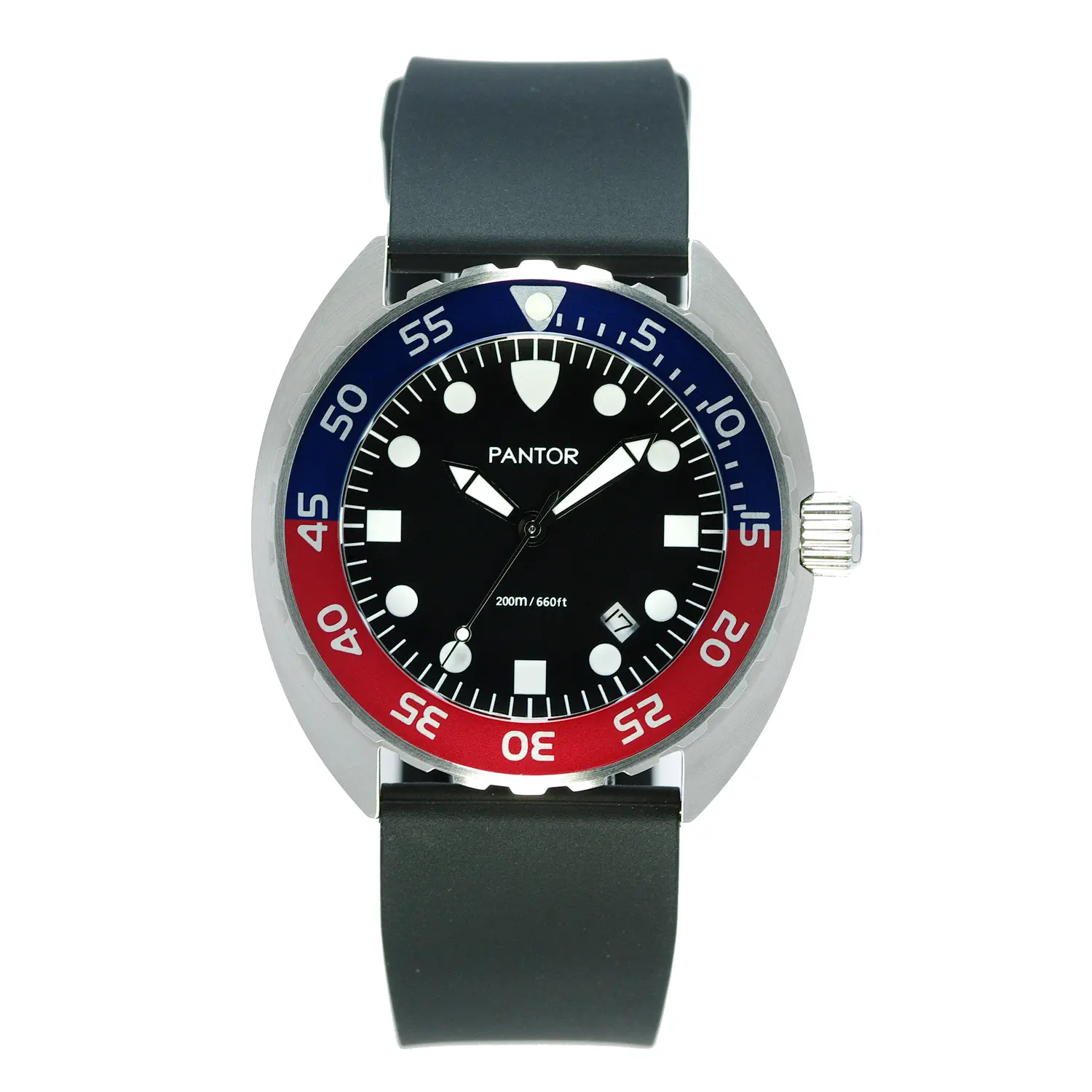 PANTOR Nautilus 515 Dive Watch -200m Diver Watches for men with Swiss Quartz movement, 45mm Diving watch with Rotating Bezel and Rubber Strap(Red))