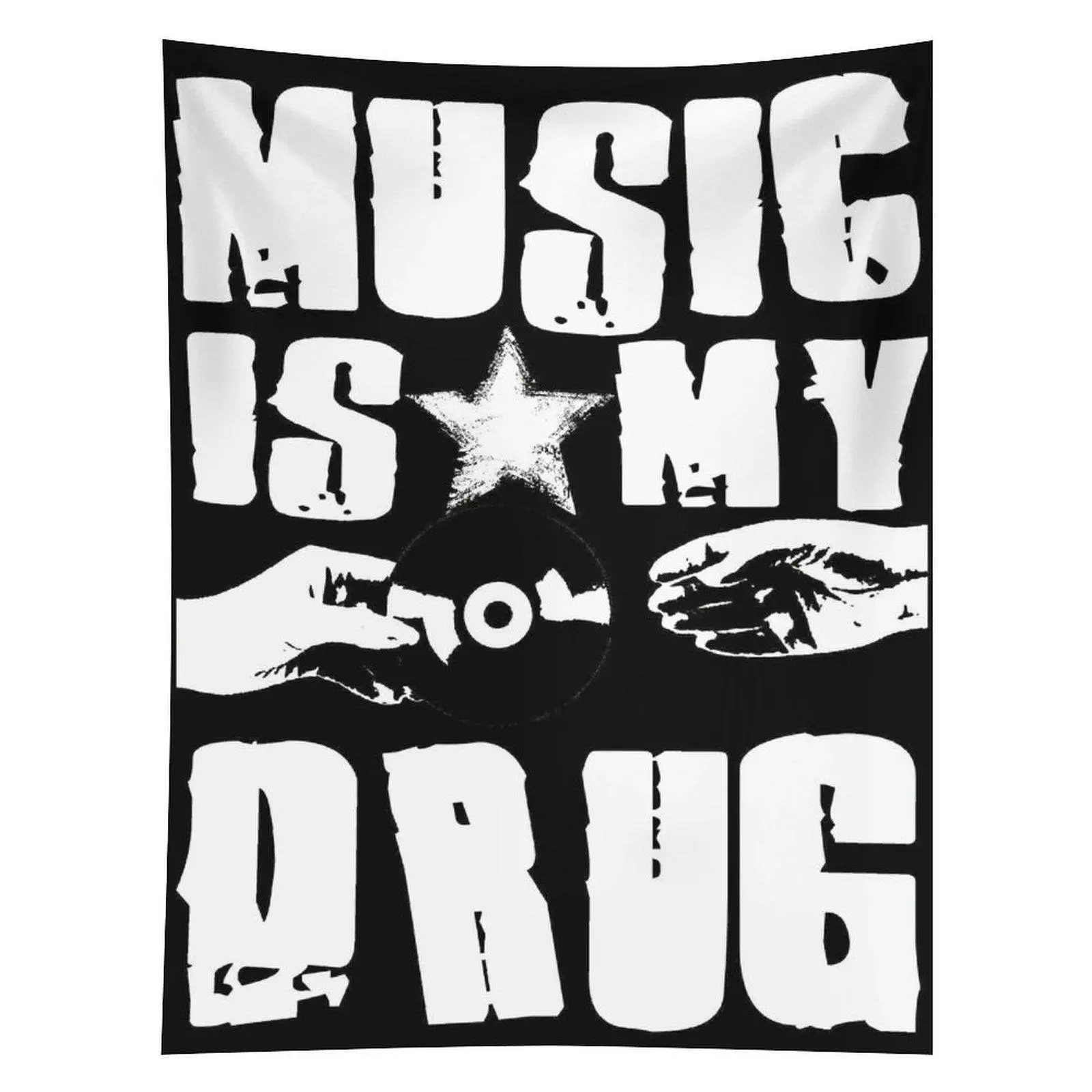 Music Is My Drug Tapestry Black White Vinyl Record Grunge Wall Decor