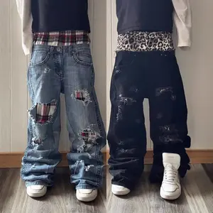 2026 New Unisex High Street Vintage Distressed Ripped Straight-leg Jeans with Double Waistband Design