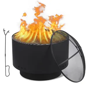 26 inch Fire Pit, Outdoor Smokeless Fire Pits for Wood Burning, Mesh Lid, Cooking Grate, Cover, Portable Patio Bonfire Pit for Outside BBQ, Yard, Garden, Camping