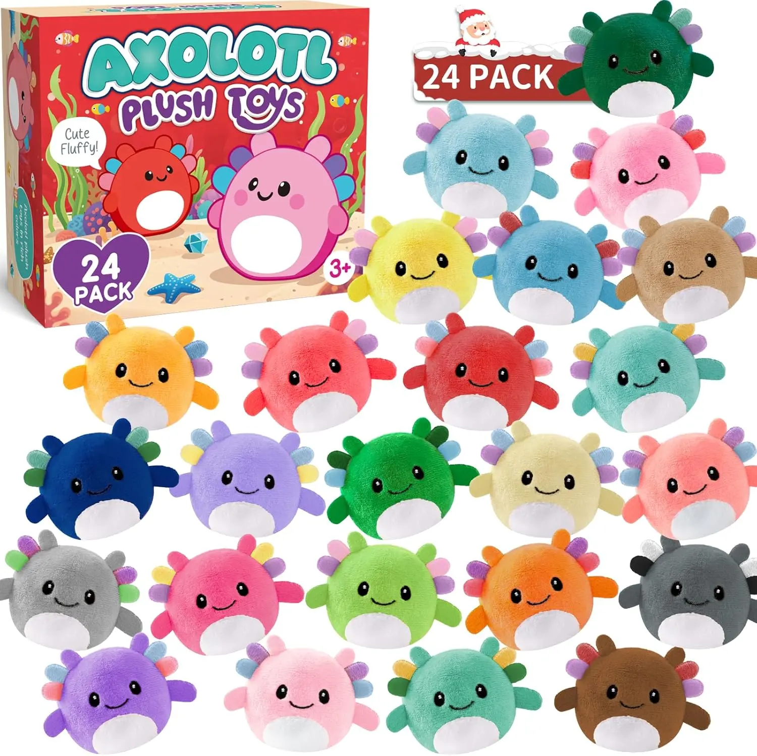 Halloween Fall Gift Party Favors for Kids - 24 Pack Mini Axolotl Plush Toys Keychains for Goodie Bags Stuffers for Kids,Treasure Box Toys for Classroom Rewards,Birthday Party Favors