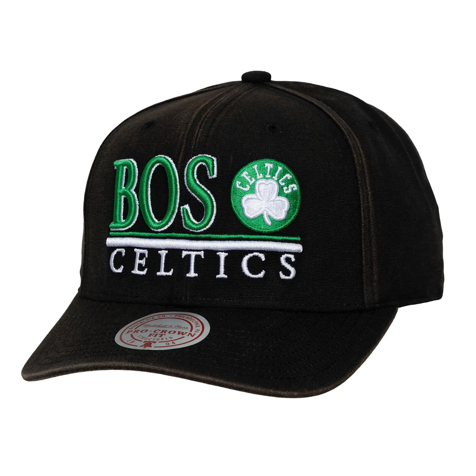 Boston Celtics Black Trumble Pro Crown Adjustable Hat NBA Throwback Cap Fan Gear Mitchell & Ness