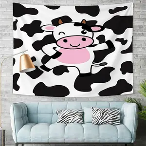 Cute Cartoon Dairy Cow Tapestry, Adorable Chibi Cow Wall Hanging Tapestry, Charming Cow Print Wall Tapestry, Perfect for Bedroom Decor, Unique Digital Print Wall Art for Cozy Home, Great Gift Idea for Cow Lovers!