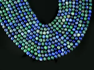 Azurite Malachite Beads, Natural Round Smooth Gemstones for Jewelry Making, 15.5" Strand in 4-10mm Sizes for DIY Craft Projects, 8Mm