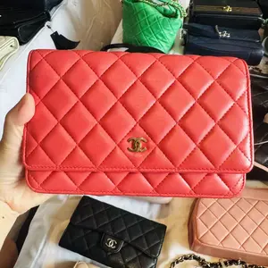 Pre-owned CHANEL Leather Shoulder Bags Red Caviar Wallet on Chain (WOC)