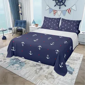 Anchor Printed Sheet Set,Kids Red Heart Pattern Bed Sheets Set,Girls Nautical Anchor Bedding Set for Boys Teens Sheets Soft