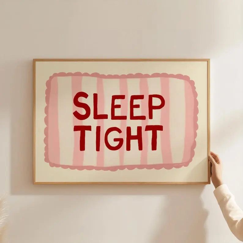 Sleep Tight Wall Art, Trendy Good Night Print,  Cute Bedroom Decor, Aesthetic Bedroom Print | Framless Poster