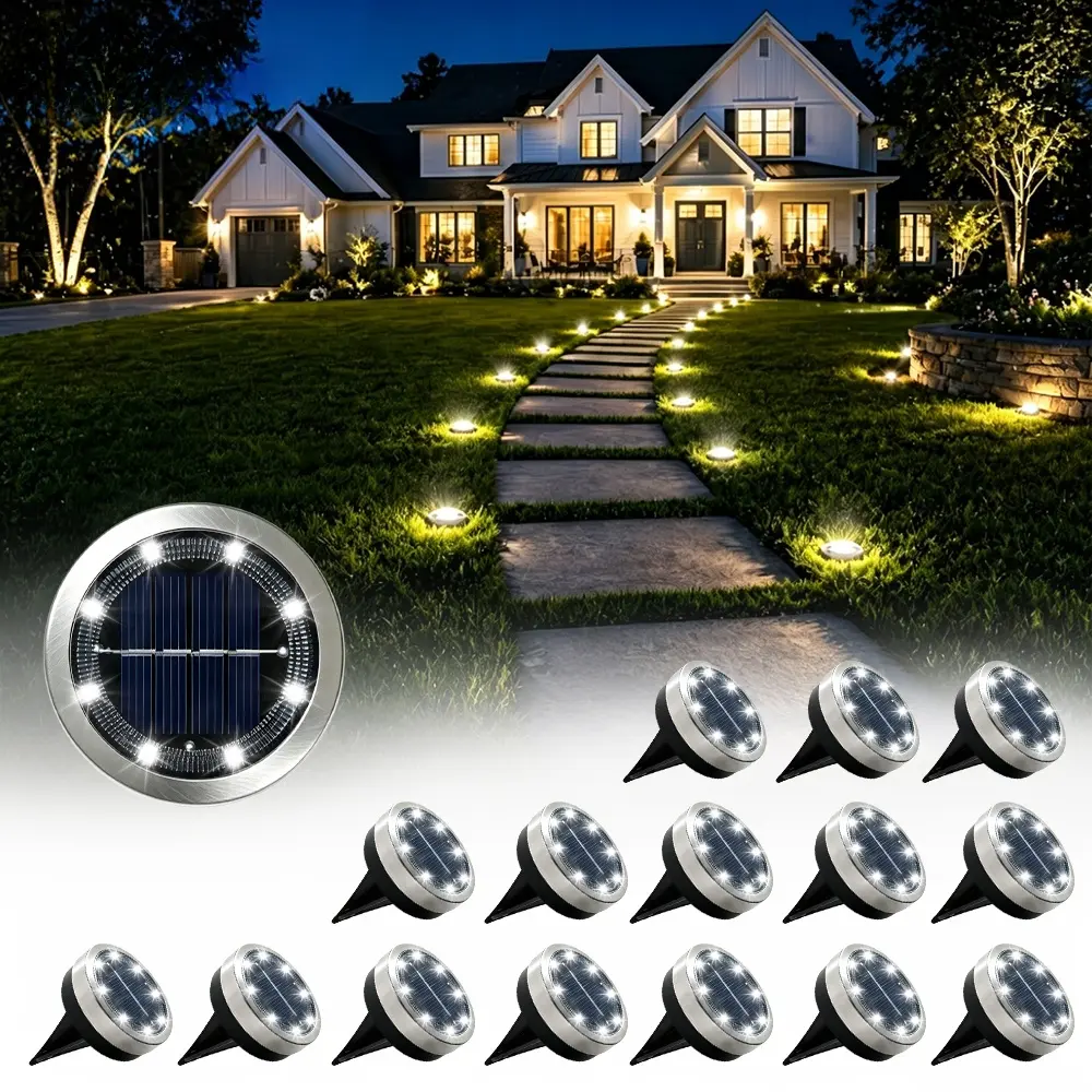 Small outdoor Solar Ground Lights, Pathway Lights Cool White | Stainless Steel Solar Powered Walkway Lights Waterproof, Landscape Lighting for Driveway, Garden, Backyard, Patio home decor decorative lamp