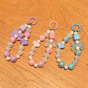New Acrylic Hand-Painted Beaded Chain Keychain - Fresh-Cute Style Bag Charm, Ideal for Earphone Cases and Couples’ Sports & Outdoor Accessories