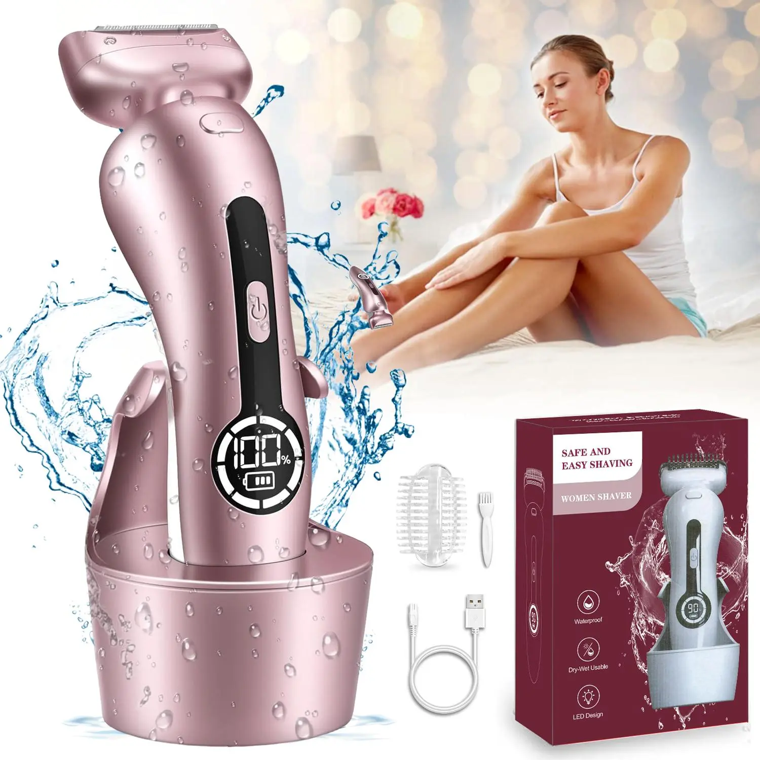Electric Hair Remover with LCD Display, Rechargeable Waterproof Hair Removal Tool, Wet and Dry Use Hair Removal Machine for Women, Women's Gift, Body Hair Trimming, Body Hair Trimmer, Cordless Rechargeable Trimmer, Cordless Charging Trimmer