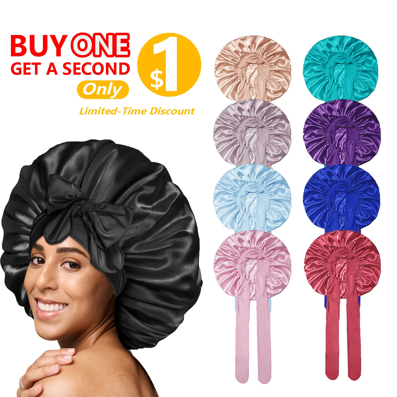 BONNET QUEEN Women's Silky Satin Hair Bonnet - Double Lined Moisturizing Sleep Cap with an Adjustable Tie for Edge Control