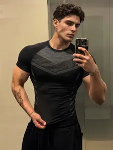 1PC Men's  Compression T-Shirt, V-Shaped Pattern Workout Tee, 4-Way Stretch Breathable Athletic Top for Gym Training,Quick Dry Soft Gym Base Layer For Weightlifting Basketball Soccer Tennis Track And Field Multi Sport.