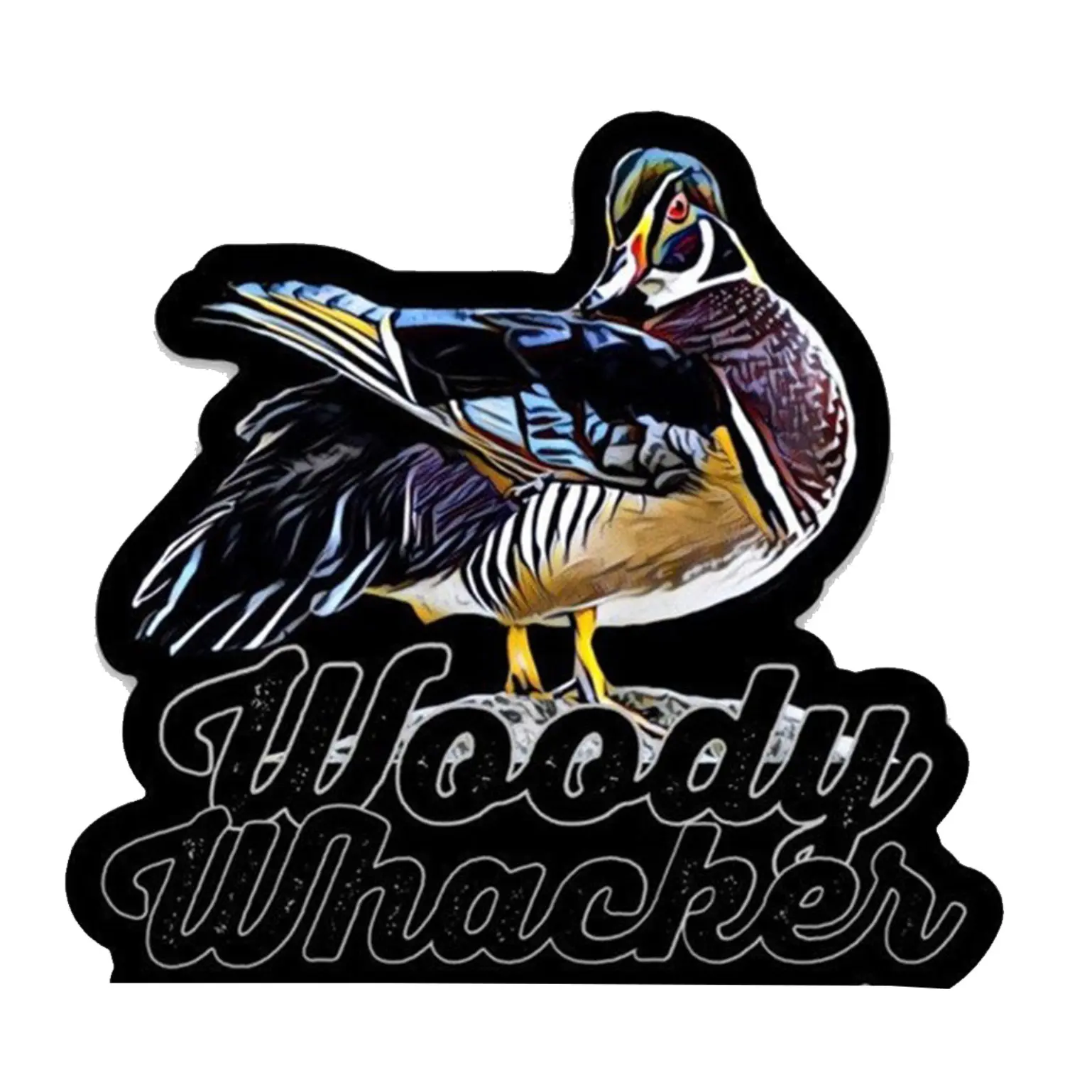Woody Whacker Duck Sticker, Colorful Wood Duck Outdoor Decal, Rustic Bird Design for Laptop Tumbler Cooler Car Window, Waterfowl Lover Gift