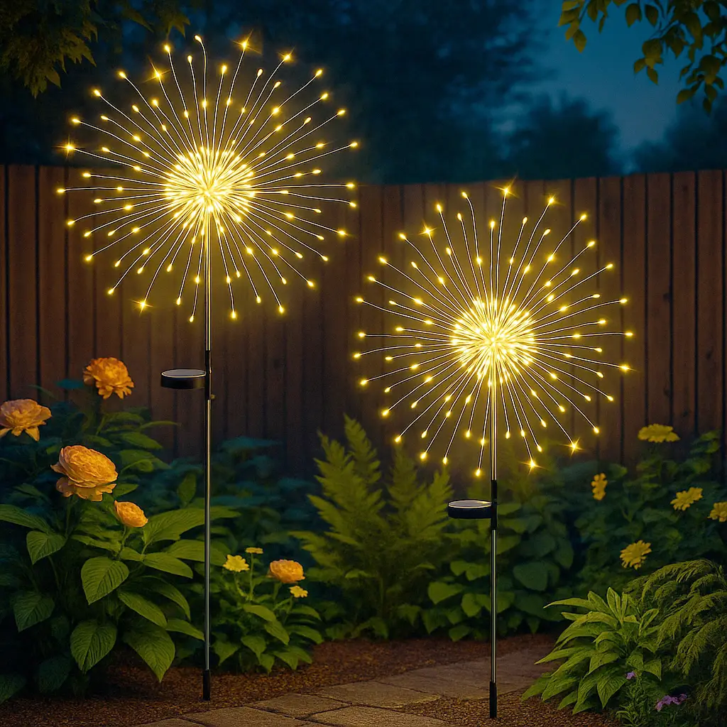 2 Pack Solar Garden Lights for Outdoor Decor, Waterproof Solar Powered Firework Stake 120 LED Sparklers String Lights for Yard Pathway