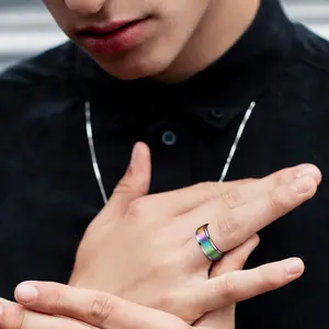 FindChic Stainless Steel Spinner Band Rings Triple Moon Rotatable Anxiety Band Ring For Women Men Girlfriend Boyfriend