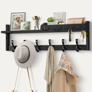 Coat Rack Wall Mount with Shelf, 27.5" Entryway Wall  Shelf, Coat and Key Hanger with 10 Dual Hooks, Mail Organizer and Key Holder Hat Rack for Wall,  Coat Hooks with Storage