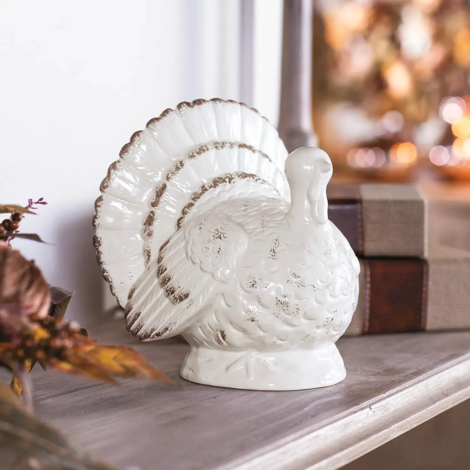 Gilded Harvest White Ceramic Turkey